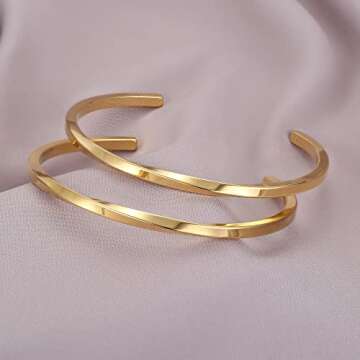 MILACOLATO 2 Pcs Gold Thin Cuff Bracelet for Him and Her 18K Gold Plated Twisted Couple Bracelets Simple Delicate Adjustable Cuff Bangle Bracelet for Women Men Couple Valentine's Day Mothers Day Gifts