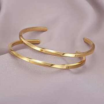 MILACOLATO 2 Pcs Gold Thin Cuff Bracelet for Him and Her 18K Gold Plated Twisted Couple Bracelets Simple Delicate Adjustable Cuff Bangle Bracelet for Women Men Couple Valentine's Day Mothers Day Gifts
