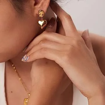 Small Heart Drop Earrings Hammered Gold Heart Dangle Earrings for Women Ladies
