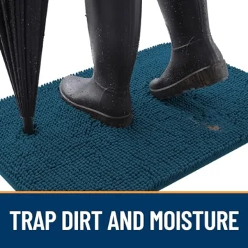OLANLY Dog Door Mat for Muddy Paws 24x16, Absorbs Moisture and Dirt, Absorbent Non-Slip Washable Mat, Quick Dry Chenille, Mud Mat for Dogs, Entry Indoor Door Mat for Inside Floor, Atlantic Blue