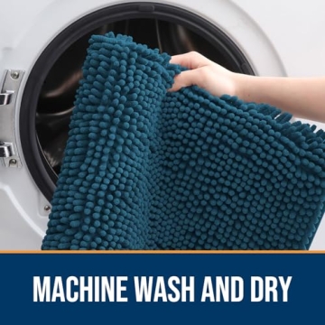 OLANLY Dog Door Mat for Muddy Paws 24x16, Absorbs Moisture and Dirt, Absorbent Non-Slip Washable Mat, Quick Dry Chenille, Mud Mat for Dogs, Entry Indoor Door Mat for Inside Floor, Atlantic Blue