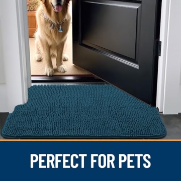 OLANLY Dog Door Mat for Muddy Paws 24x16, Absorbs Moisture and Dirt, Absorbent Non-Slip Washable Mat, Quick Dry Chenille, Mud Mat for Dogs, Entry Indoor Door Mat for Inside Floor, Atlantic Blue