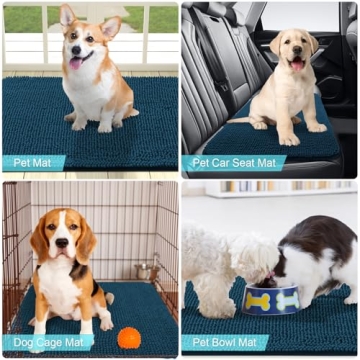 OLANLY Dog Door Mat for Muddy Paws 24x16, Absorbs Moisture and Dirt, Absorbent Non-Slip Washable Mat, Quick Dry Chenille, Mud Mat for Dogs, Entry Indoor Door Mat for Inside Floor, Atlantic Blue