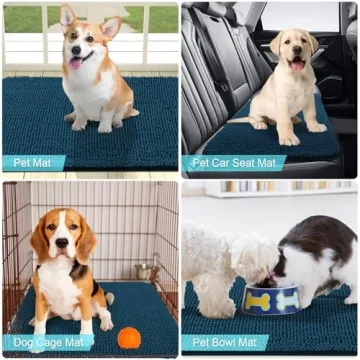 OLANLY Dog Door Mat for Muddy Paws 24x16, Absorbs Moisture and Dirt, Absorbent Non-Slip Washable Mat, Quick Dry Chenille, Mud Mat for Dogs, Entry Indoor Door Mat for Inside Floor, Atlantic Blue