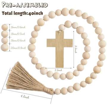 L1rabe Easter Wooden Bead Garland - Easter Jesus Cross Ornaments Spring Hanging Decor Fireplace Orna...