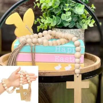 L1rabe Easter Wooden Bead Garland for Stylish Decor