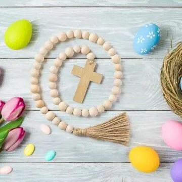 L1rabe Easter Wooden Bead Garland for Stylish Decor