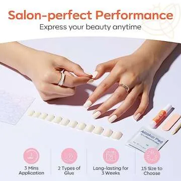 Modelones 30Pcs Press on Nails, Short Almond Fake Nails, Reusable Nail Kit with Nail Glue Adhesive Tabs Mini Nail File, Nails press ons 15 Sizes, Glue on Nails DIY Home Salon Manicure for Women