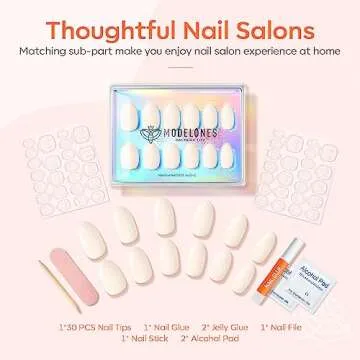 Modelones 30Pcs Press on Nails, Short Almond Fake Nails, Reusable Nail Kit with Nail Glue Adhesive Tabs Mini Nail File, Nails press ons 15 Sizes, Glue on Nails DIY Home Salon Manicure for Women