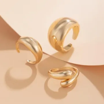 Stylish BEARJIA Chunky Gold Rings for Women
