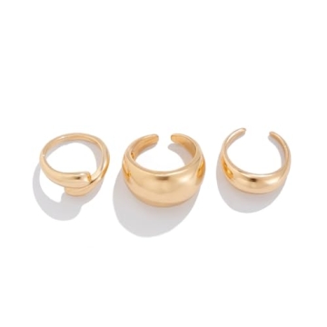 Stylish BEARJIA Chunky Gold Rings for Women