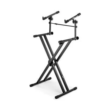 On-Stage KSA7500 Universal Second Tier for X-Style Keyboard Stand (for Stacking Keyboards, Electric Pianos, Synths, and Organs, 60 lb Capacity, Adjustable, Nonslip Arms and Feet, Metal, Black)