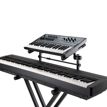 On-Stage KSA7500 Universal Second Tier for X-Style Keyboard Stand (for Stacking Keyboards, Electric Pianos, Synths, and Organs, 60 lb Capacity, Adjustable, Nonslip Arms and Feet, Metal, Black)