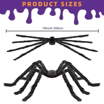 Kendane Halloween Decorations Outdoor and Indoor: 2pcs 78" Giant Spider Props for Spooky Halloween D...