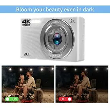 Saneen Digital Camera, 4K Cameras for Photography, 44MP Small & Compact Kids Digital Camera for Teens, Elder, Beginners, 32GB SD Card & 2 Rechargeable Batteries for Christmas Birthday Gifts - Silver
