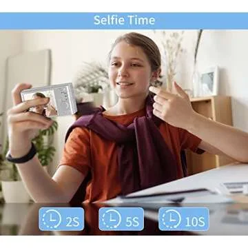 Saneen Digital Camera, 4K Cameras for Photography, 44MP Small & Compact Kids Digital Camera for Teens, Elder, Beginners, 32GB SD Card & 2 Rechargeable Batteries for Christmas Birthday Gifts - Silver