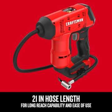 CRAFTSMAN V20 Cordless Tire Inflator, Up to 150 PSI, with Digital Pressure Gauge, Bare Tool Only (CMCE521B)