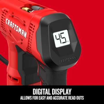 CRAFTSMAN V20 Cordless Tire Inflator, Up to 150 PSI, with Digital Pressure Gauge, Bare Tool Only (CMCE521B)