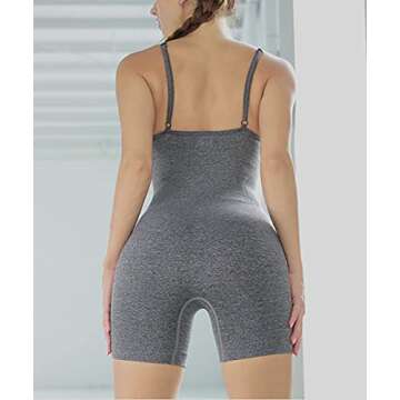 OQQ Women's Yoga Romper Sexy One Piece Spaghetti Strap Tummy Control Padded Sports JumpSuit Bra, Grey, Medium