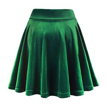 EXCHIC Women's Velvet Basic Versatile Stretchy Flared High Waist Mini Skater Skirt (L, Dark Green)