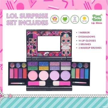 L.O.L. Surprise! Cosmetic Compact Set Includes Mirror, 14 Lip glosses, 8 Eye Shadow, 4 Blushes & 4 B...