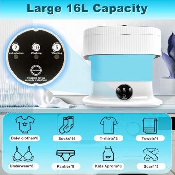 Portable Washing Machine, 16L Small Compact Laundry Washer with Spin Dry, Mini Foldable Tiny Lavadora Portatil for Baby Clothes, Underwear, Socks or Small ltems, Apartments, Travel, Dormitory, Blue