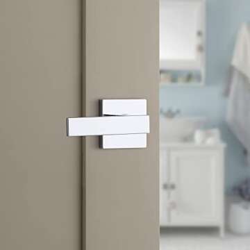 Kwikset Singapore Interior Privacy Door Handle with Lock, Door Lever For Bathroom and Bedroom, Polished Chrome Reversible Keyless Turn Lock