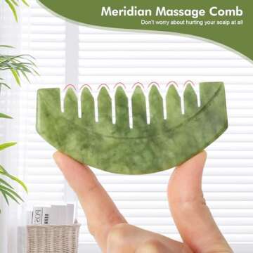 airogym 2pcs Natural Jade Massage Comb, Guasha Scraping Scalp Comb, Multi-Functional Handheld Scalp Massage Tools for Head Caring, Relaxation, Physical Therapy, Acupoint Treatment