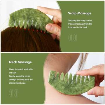 airogym 2pcs Natural Jade Massage Comb, Guasha Scraping Scalp Comb, Multi-Functional Handheld Scalp Massage Tools for Head Caring, Relaxation, Physical Therapy, Acupoint Treatment