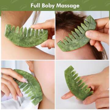 airogym 2pcs Natural Jade Massage Comb, Guasha Scraping Scalp Comb, Multi-Functional Handheld Scalp Massage Tools for Head Caring, Relaxation, Physical Therapy, Acupoint Treatment