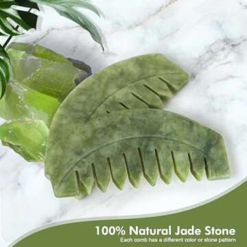 airogym 2pcs Natural Jade Massage Comb, Guasha Scraping Scalp Comb, Multi-Functional Handheld Scalp Massage Tools for Head Caring, Relaxation, Physical Therapy, Acupoint Treatment