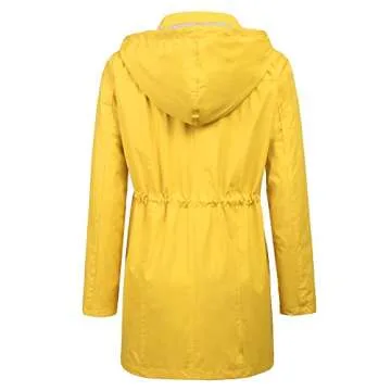 LOMON Raincoat for Women Travel Raincoat Women Hoody Spring Water Resistant waterproof shell All Weather Rain Coat Yellow S