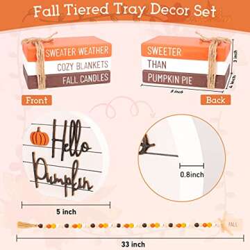 Farmhouse Fall Decor, Thanksgiving Decorations for Home, 1 Set of Faux Book Stack, 1 Hello Pumpkin S...