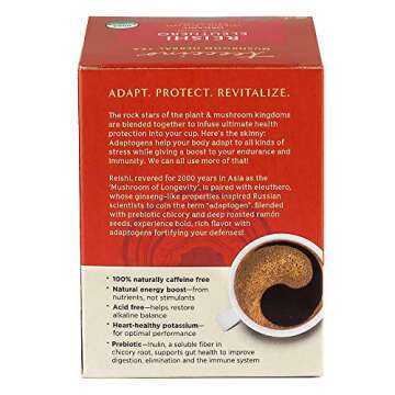 Teeccino Reishi Eleuthero Tea - French Roast - Organic Mushroom Adaptogenic Herbal Tea, 3x More Herbs than Regular Tea Bags, Caffeine Free, Chicory Prebiotic - 10 Tea Bags