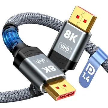 Capshi DisplayPort Cable 8K 1.4 - VESA Certified 6.6ft for Gaming and Graphics