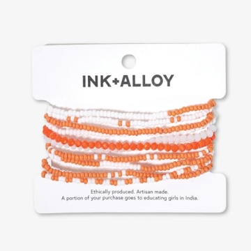 Handmade Orange White Game Day Bracelets for Women Set of 10