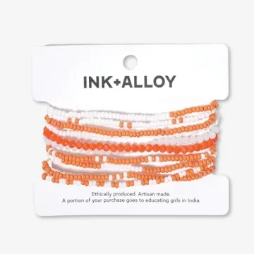 Handmade Orange White Game Day Bracelets for Women Set of 10