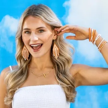 Handmade Orange White Game Day Bracelets for Women Set of 10