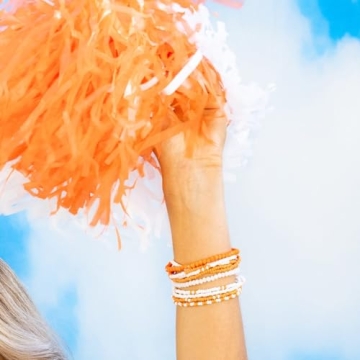 Handmade Orange White Game Day Bracelets for Women Set of 10