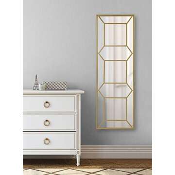 Kate and Laurel Nahla Large Metal Framed Wall Mirror, 18" x 55", Gold, Decorative Mid-Century Modern Wall Decor for Living Room, Entryway, Dining Room, Or Bedroom