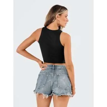 EFAN Womens Sexy Sleeveless High Neck Crop Tops Workout Cute Racerback Cropped Tank Tops Summer Clothes Teen Girls Black S