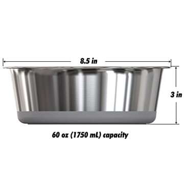 HeavyBowl - 2.5 lb Weighted Dog Bowl - No Slip, No Tip - Heavy Stainless Steel Dog Bowl with Silicone Rubber Foot