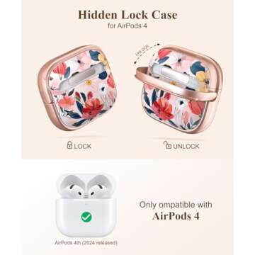 TATOFY for Airpods 4th Case with Lock Flowers - Stylish Hard Cover with Cleaner Kit for Women