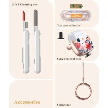 TATOFY Airpods 4 Case with Lock Flowers - Pink & Cleaner Kit