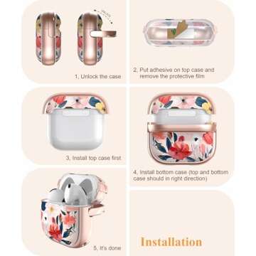 TATOFY Airpods 4 Case with Lock Flowers - Pink & Cleaner Kit