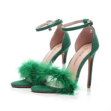 JOEupin Women's Fluffy Marabou Feather High Heels Strappy Heeled Sandals with Fur