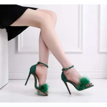 JOEupin Women's Fluffy Marabou Feather High Heels Strappy Heeled Sandals with Fur