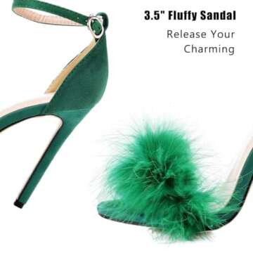 JOEupin Women's Fluffy Marabou Feather High Heels Strappy Heeled Sandals with Fur