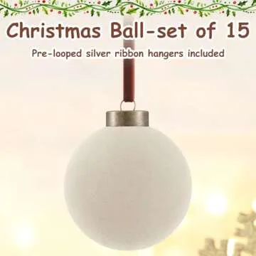 Liliful 15 Pcs Velvet Christmas Balls Bulk Flocked Christmas Tree Ball Ornaments Plastic Xmas Decorative Hanging Ornaments(Creamy White,3.15 Inch)