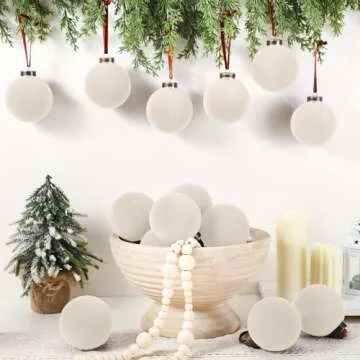 Liliful 15 Pcs Velvet Christmas Balls Bulk Flocked Christmas Tree Ball Ornaments Plastic Xmas Decorative Hanging Ornaments(Creamy White,3.15 Inch)